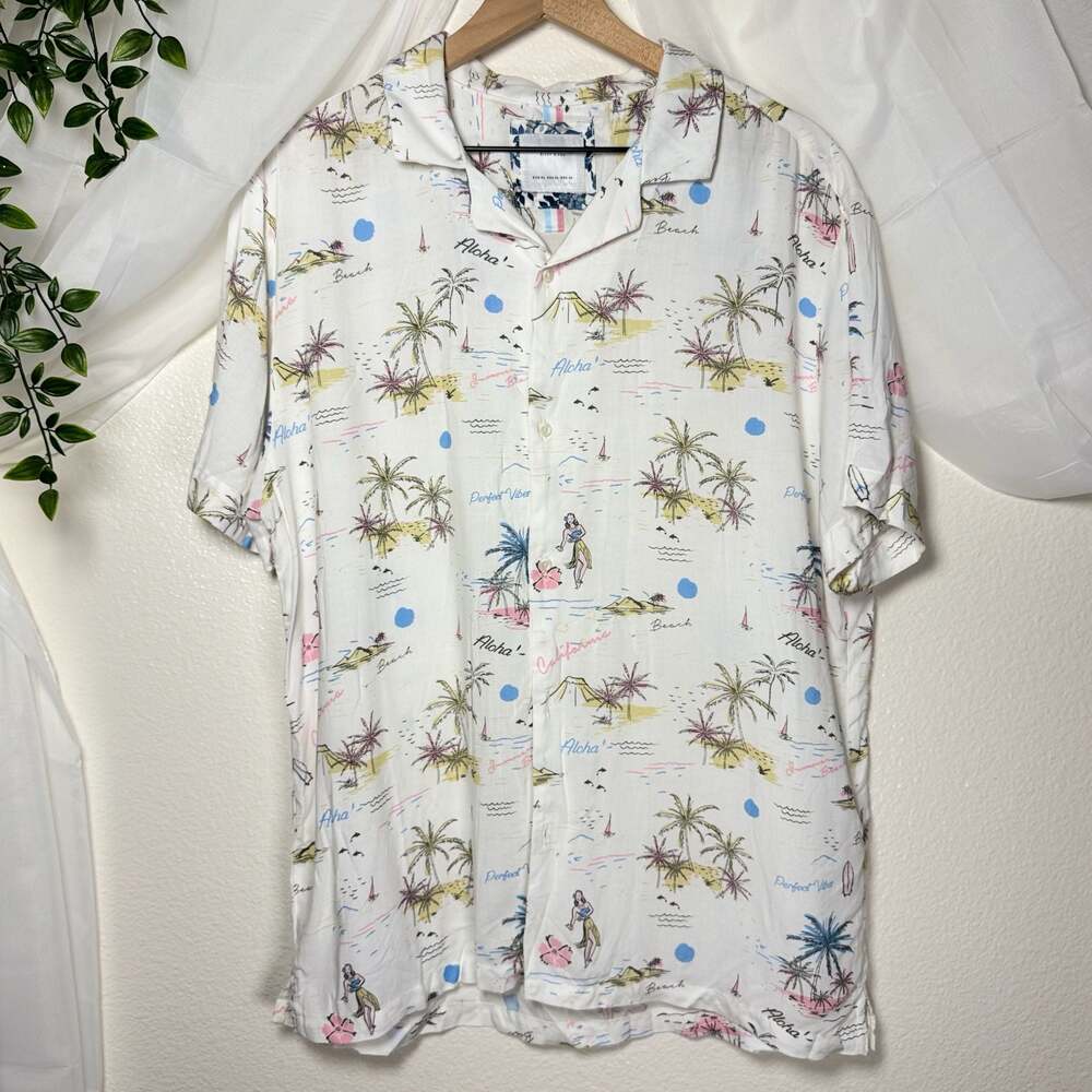 Denim & Flower Mens Ricky Singh Tropical Aloha Print Short Sleeve
